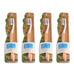 ecofam earth friendly compostable adult manual toothbrushes - silver infused soft bristle toothbrush (4 pack) (orange)