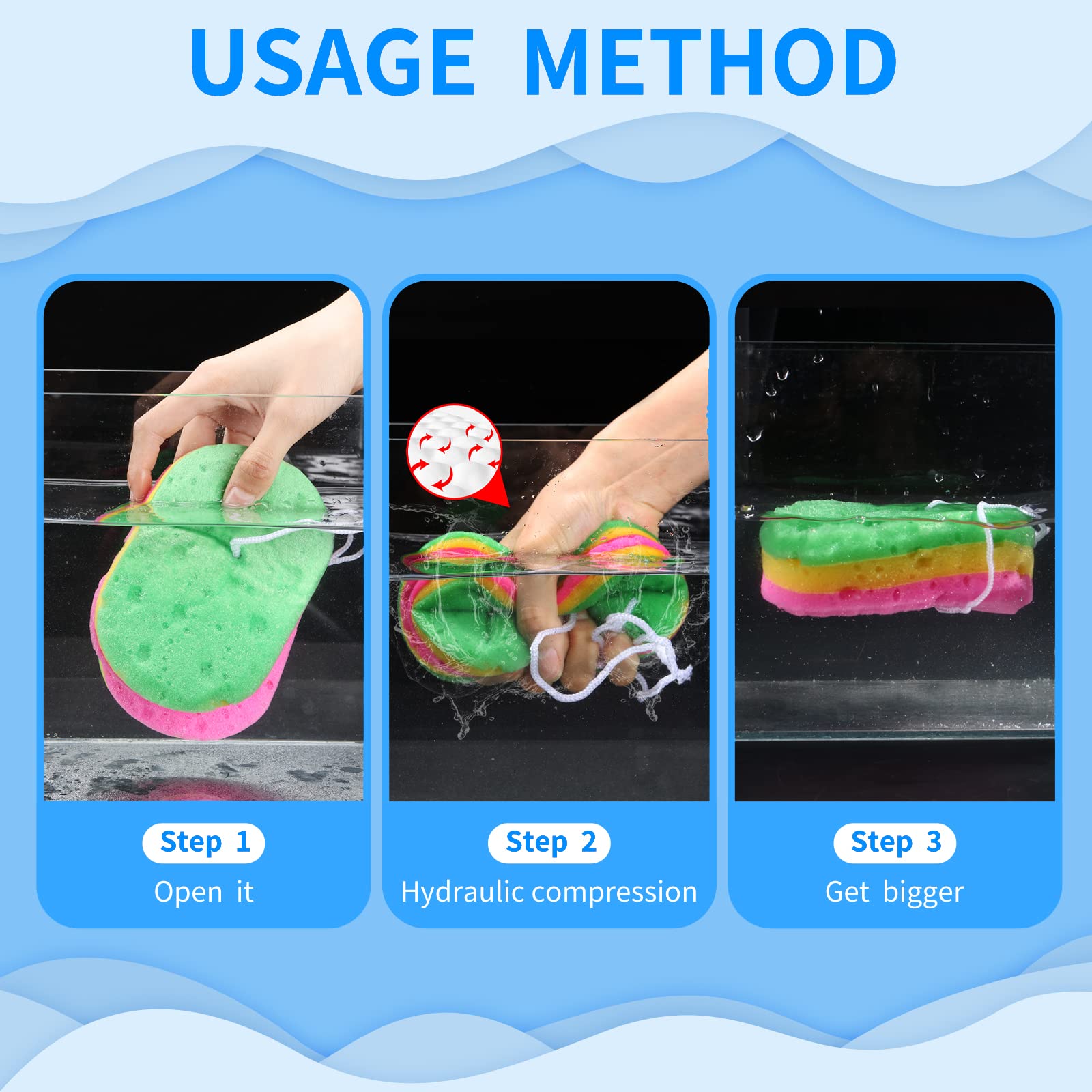 3 Pcs Bath Sponge for Women/Men, ＴＩＺＹＦＦ Exfoliating Body Sponges Bath Sponges, 3 Colors Pouf Foam Loofahs Sponge to Spa Reusable