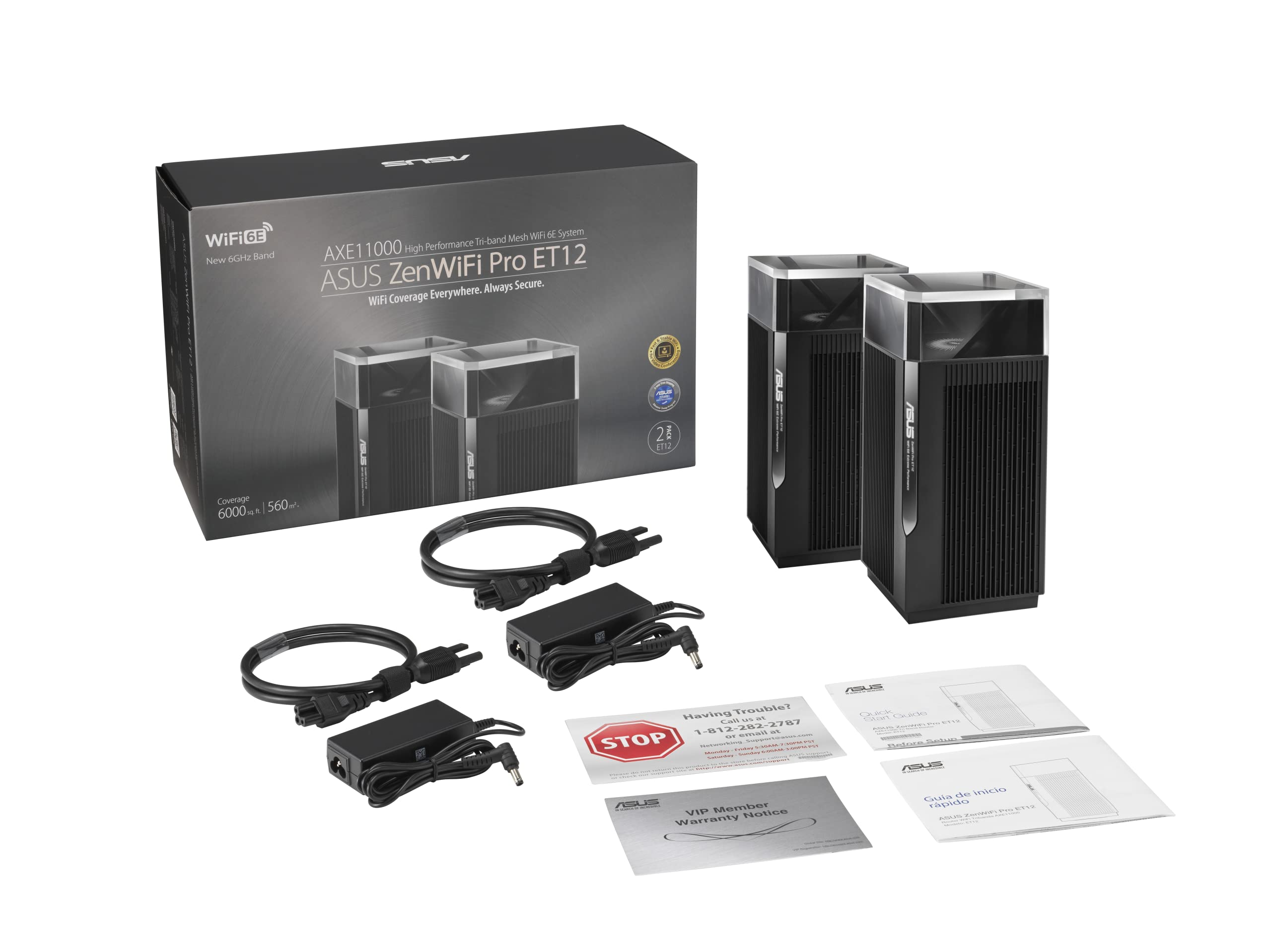 ASUS ZenWiFi Pro AXE11000 Tri-Band WiFi 6E Mesh System (ET12 2PK) - Whole Home Coverage up to 6000 Sq.Ft & 6+ Rooms (Renewed)