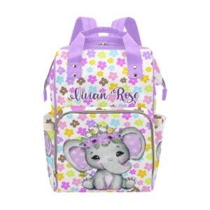 elephant princess colorful floral personalized diaper backpack with name,custom travel daypack for nappy mommy nursing baby bag one size