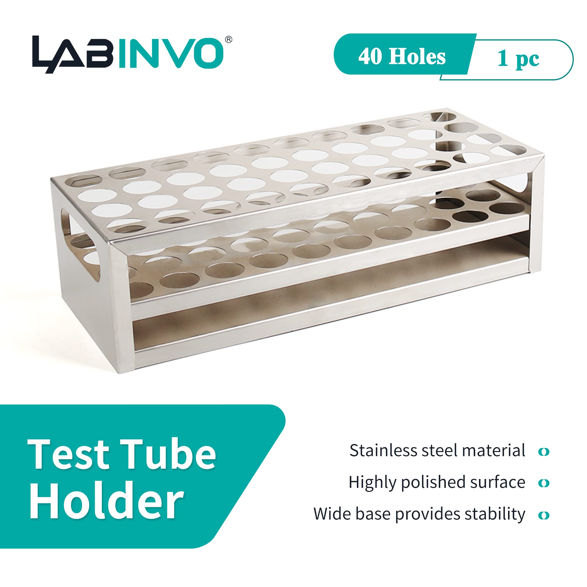 LABINVO 40Holes(4×10) Tube Rack, Suitable for Tubes of Dia.≤21mm,Stainless Steel Test Tube Holder,IN-TTRS40