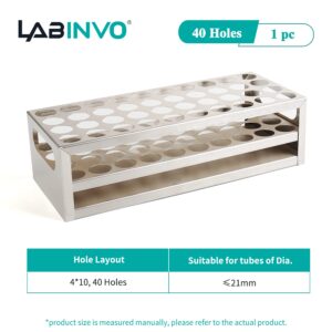 LABINVO 40Holes(4×10) Tube Rack, Suitable for Tubes of Dia.≤21mm,Stainless Steel Test Tube Holder,IN-TTRS40