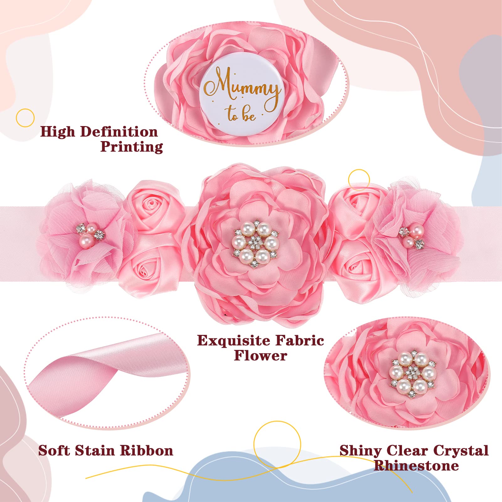 Chenkaiyang 3 Packs Baby Shower Decorations Maternity Sash Mummy to Be & Daddy to Be Corsage Pin Set Baby Shower Maternity Photography Gifts Pregnancy Flower Belly Belt Baby Welcome Party Gifts