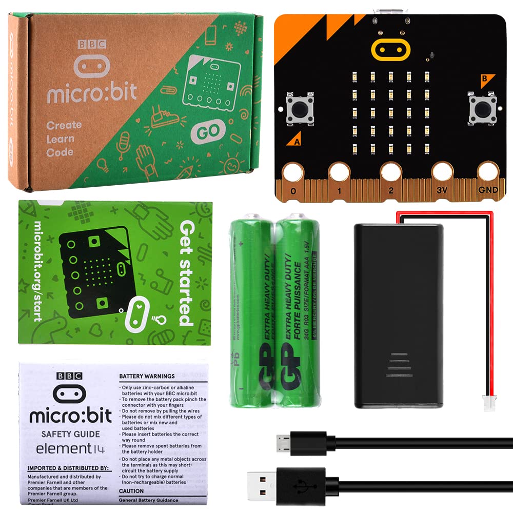 GeeekPi Micro:bit V2 Go Kit Original Microbit V2 Starter Kit, with BBC Micro:bit V2 Board, Battery Holder, 2 AAA Batteries, Micro USB Cable for Coding and Programming