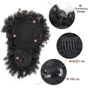 Cetiq Afro Puff Drawstring Ponytail with Bangs Pineapple Updo Hair for Black Women, Short Kinky Curly Ponytail Bun (1B)