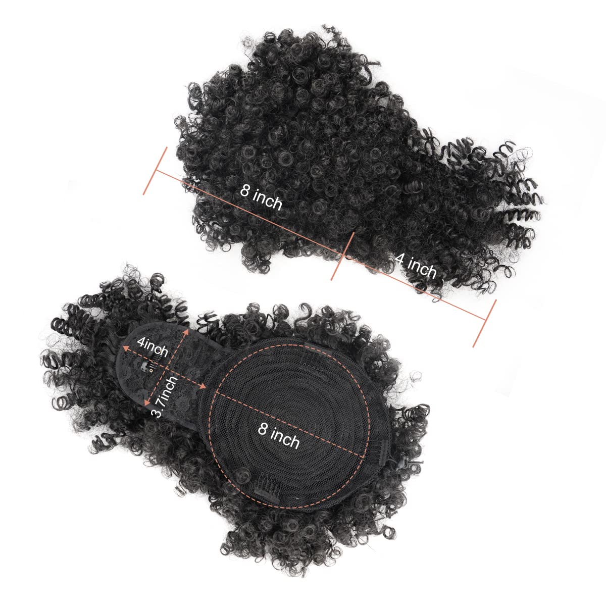 Cetiq Afro Puff Drawstring Ponytail with Bangs Pineapple Updo Hair for Black Women, Short Kinky Curly Ponytail Bun (1B)