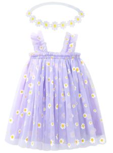 bgfks baby girls toddler daisy tutu dress,princess party dress with soft daisy flower headband.(purple,12 months)