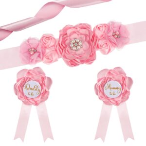 Chenkaiyang 3 Packs Baby Shower Decorations Maternity Sash Mummy to Be & Daddy to Be Corsage Pin Set Baby Shower Maternity Photography Gifts Pregnancy Flower Belly Belt Baby Welcome Party Gifts