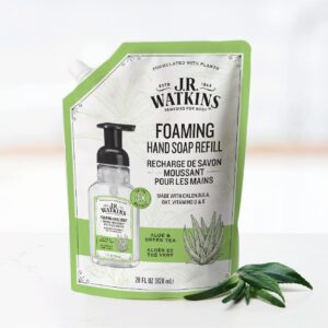 J.R. Watkins Foaming Hand Soap Refill, Moisturizing Foam Hand Wash, All Natural, Alcohol-Free, Cruelty-Free, USA Made, Aloe Green Tea, 28 fl oz, 3 Pack