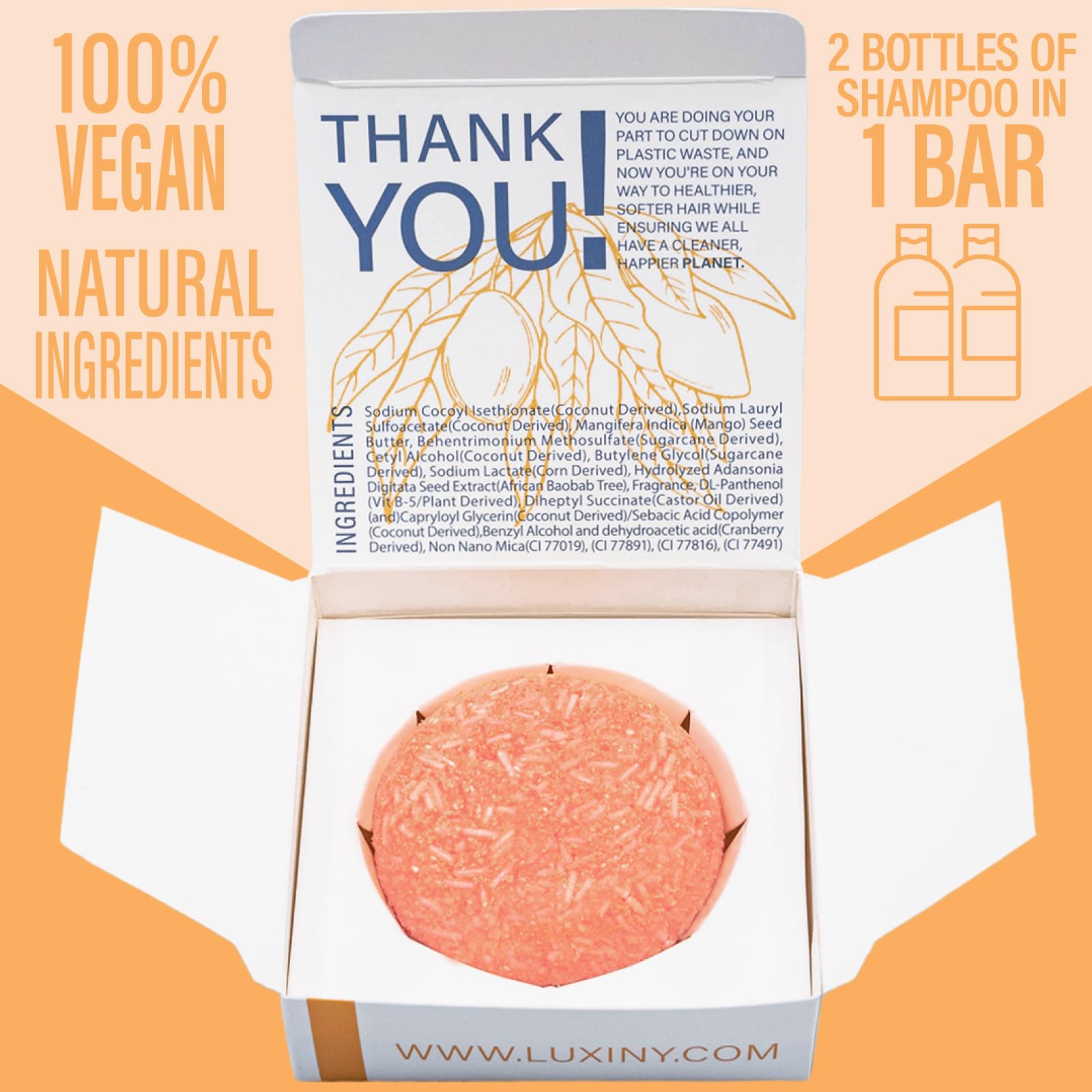 Luxiny Shampoo Bar, Natural, Made in USA, Up to 60 Washes, Vegan, Sulfate Free, Mango, 2.2 Ounce, Shampoo Bar All Hair