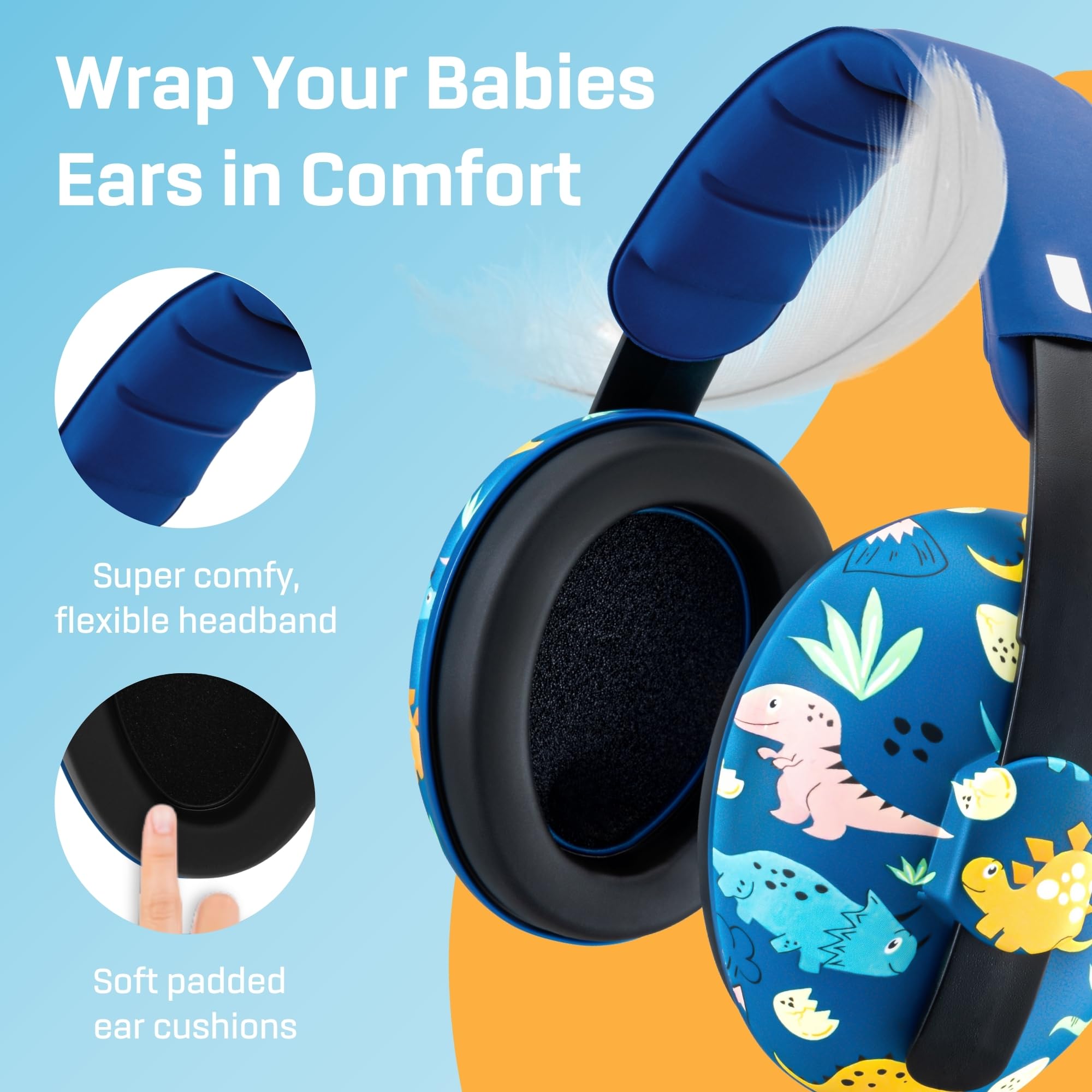 Vanderfields Baby Ear Protection Noise Cancelling Headphones for Babies, Toddlers, Infants 3 months to 2 years,Dinosaur Club