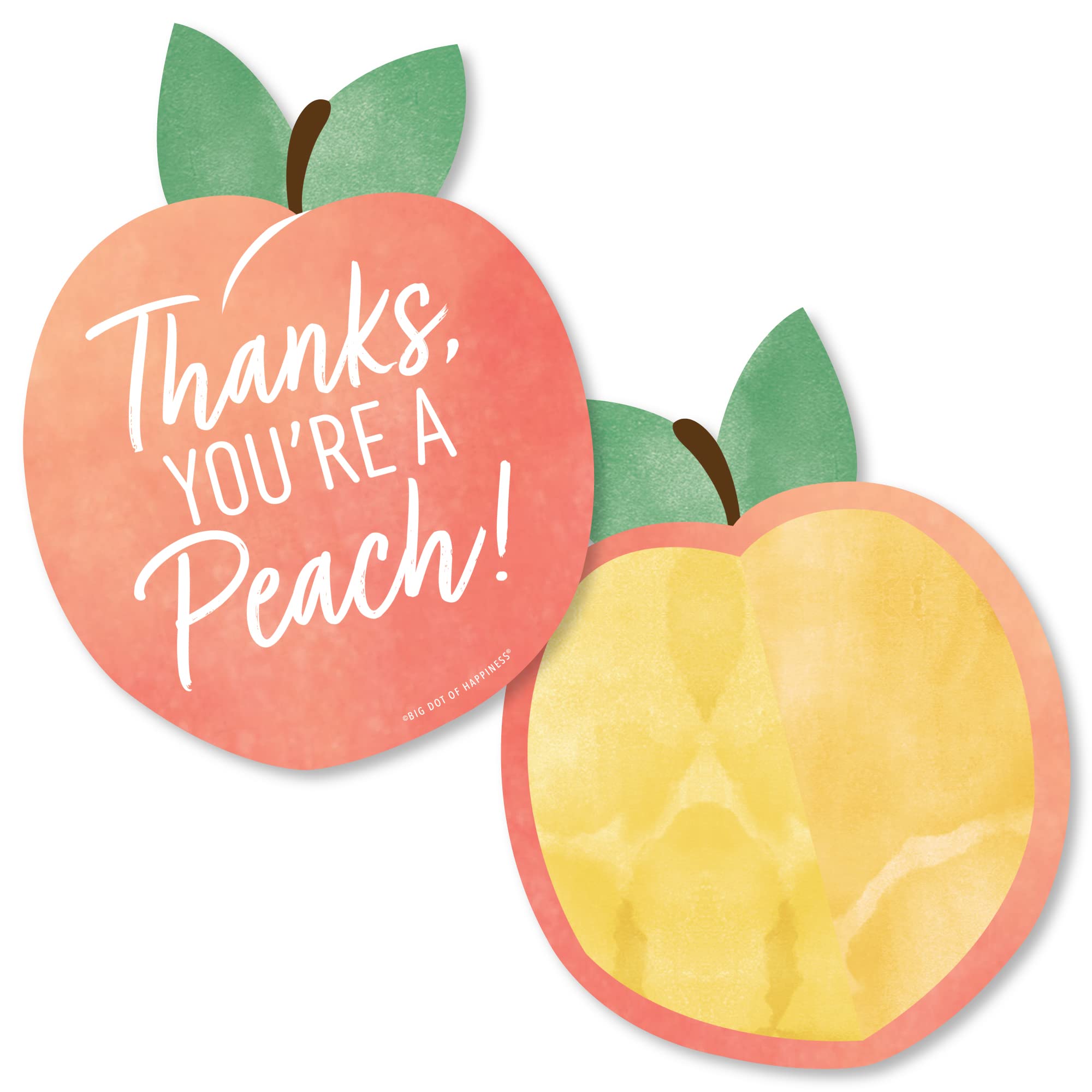 Big Dot of Happiness Sweet as a Peach - Shaped Thank You Cards - Fruit Themed Baby Shower or Birthday Party Thank You Note Cards with Envelopes - Set of 12