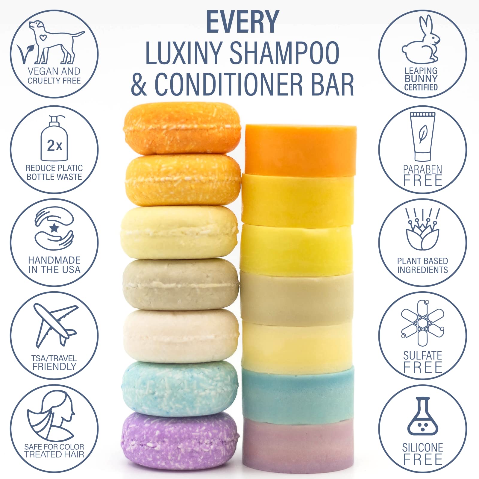 Luxiny Natural Shampoo Bars for Hair, Made in USA, Up to 60 Washes of Vegan, Sulfate Free Shampoo, Use at Home & a Travel Shampoo – Damaged to Normal Hair, 60g (Unscented)