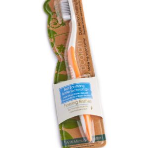 ECOFAM Earth Friendly Compostable Adult Manual Toothbrushes - Silver Infused Soft Bristle Toothbrush (4 Pack) (Orange)