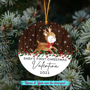 Ornaments Baby's First Christmas 2024, Personalized Deer Baby 1st Christmas Ornaments Gift for New Dad New Mom Newborn, Custom Name Deer Baby Boy Baby Girl Xmas Ornament, Deer Baby Ornament for Kids