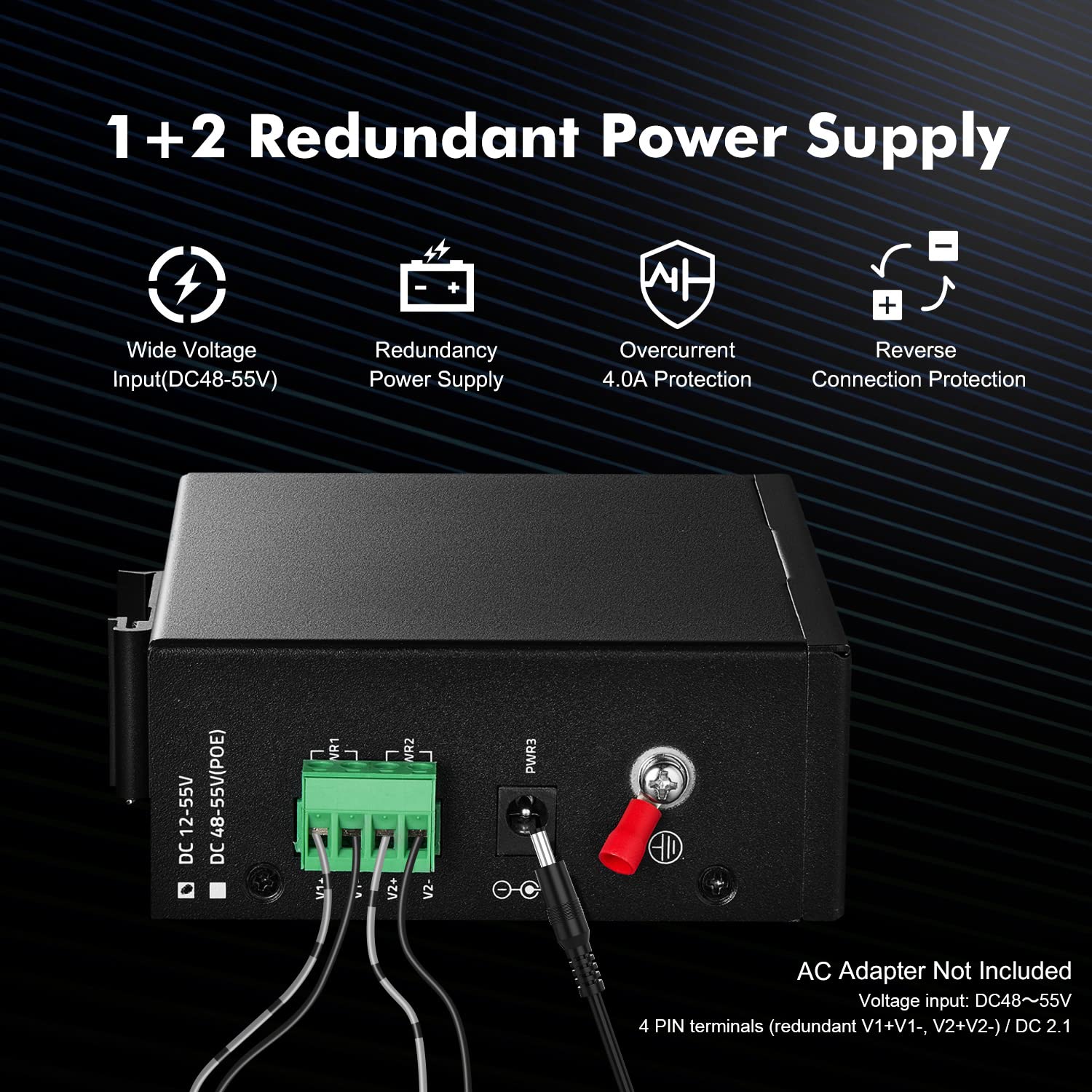 MokerLink 10 Port PoE Industrial Din Rail Switch, 8 Ports PoE+ 100Mbps IEEE802.3af/at, 1 Gigabit Ethernet and 1 SFP Uplink, Vlan & Extend Mode, DIN-Rail & Wall Mount