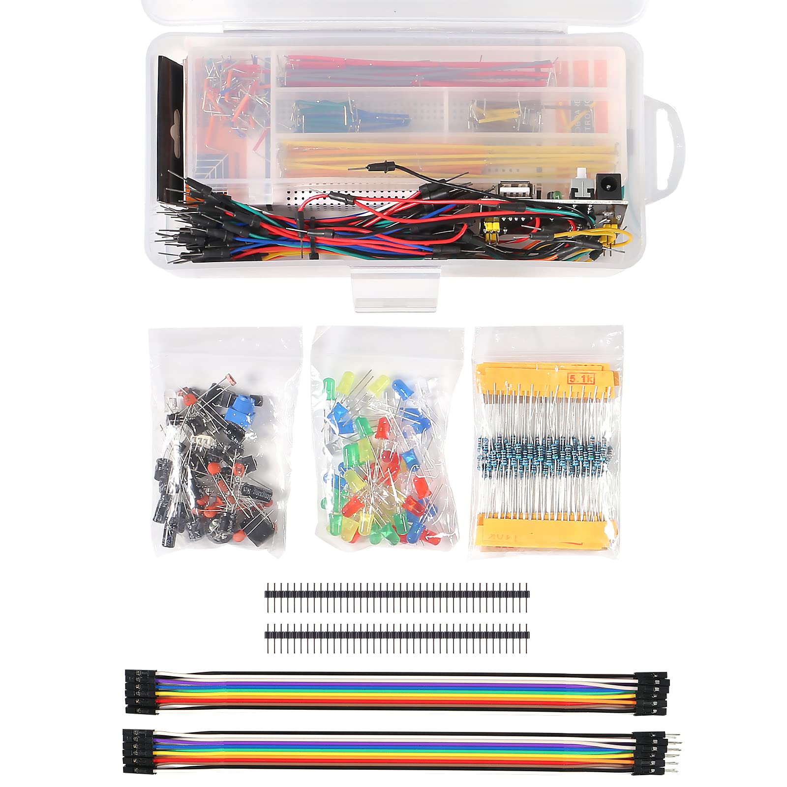 Diitao Electronic Breadboard Component,Electronic Fun Kit with 830 Tie Point Breadboard,Bundle,Power Supply,Jumper Wires,Resistors,LED for Arduino for Raspberry Pi