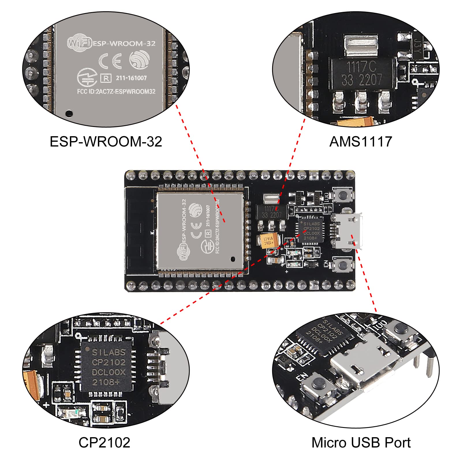 AITIAO 2Pcs ESP32 ESP-WROOM-32 Development Board Chip CP2102 38pins 2.4 GHz Dual Core WLAN WiFi + Bluetooth 2-in-1 Microcontroller for ESP32