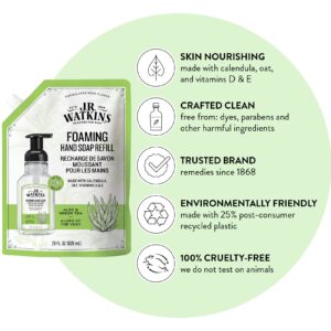 J.R. Watkins Foaming Hand Soap Refill, Moisturizing Foam Hand Wash, All Natural, Alcohol-Free, Cruelty-Free, USA Made, Aloe Green Tea, 28 fl oz, 3 Pack