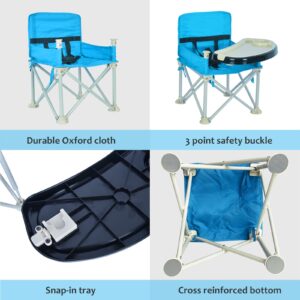 Travel Booster Seat & Activity Chair Folding Portable High Chair for Eating Dining, Camping, Park, Beach or Grandma Use, 2 Oversized Removable Tray with Cup Holder for 6-36 Months Baby(Lvory