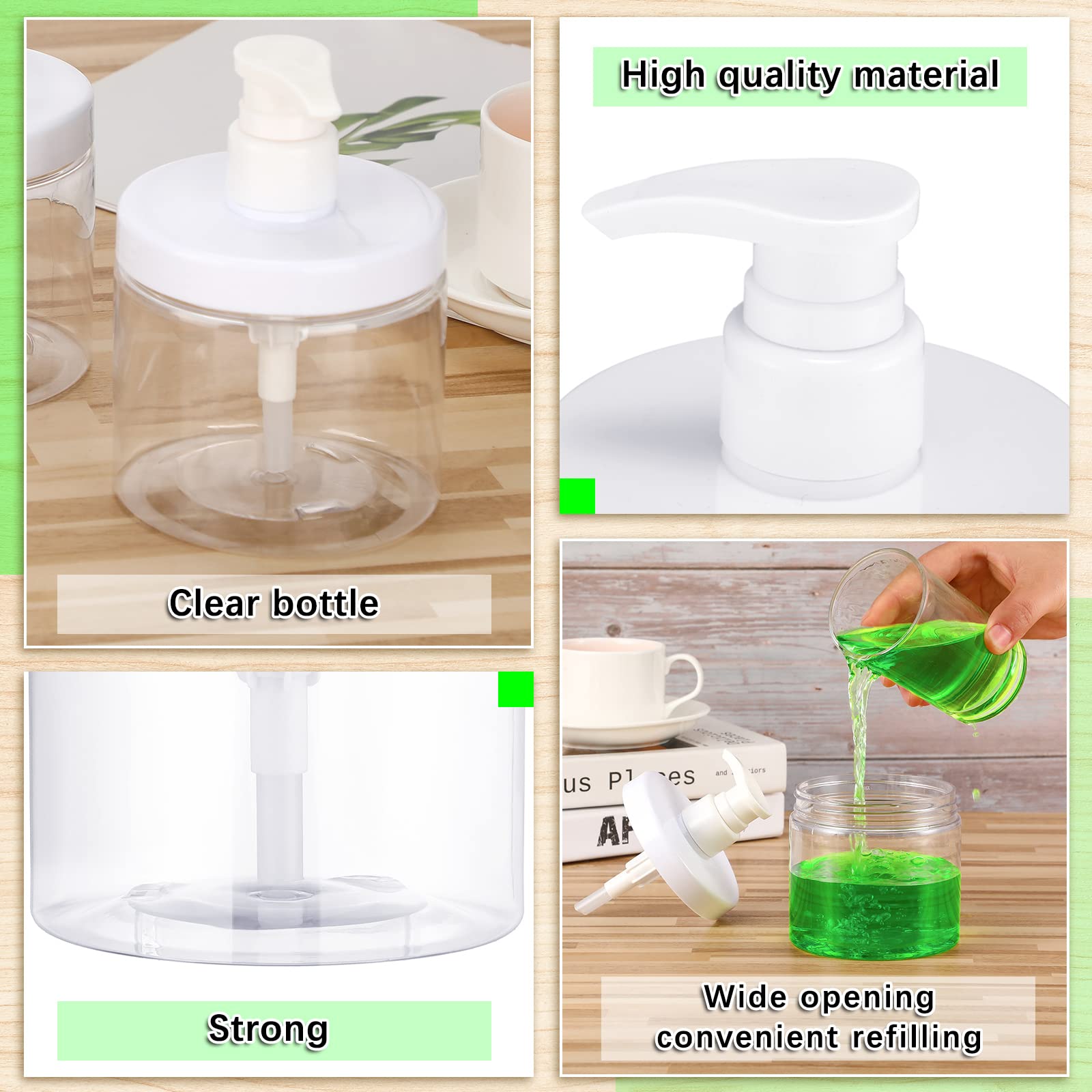 4 Pieces Pump Bottles Plastic Pump Bottle Dispenser 500 ml Shampoo and Conditioner Dispenser Shampoo Bottles Refillable Empty Lotion Dispenser with Pump for Travel Shower Essential Oil Soap (Clear)