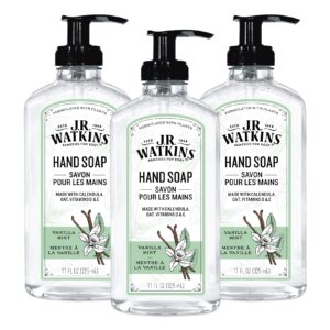 J.R. Watkins Gel Hand Soap with Dispenser, Moisturizing Hand Wash, All Natural, Alcohol-Free, Cruelty-Free, USA Made, Vanilla Mint, 11 fl oz, 3 Pack