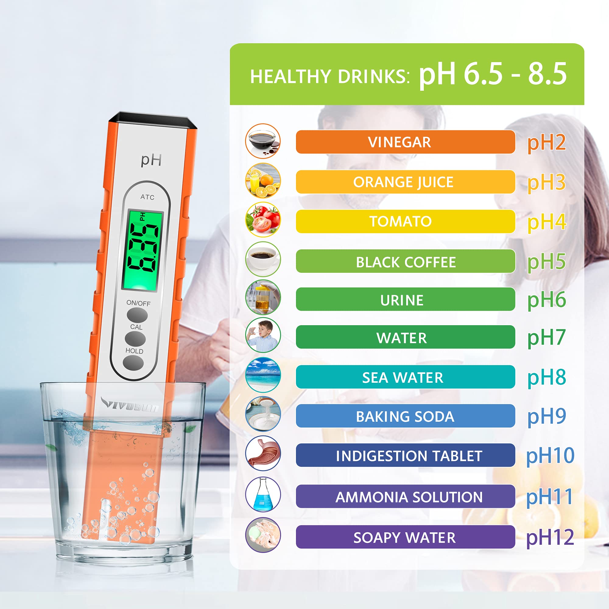 VIVOSUN PH Meter Digital PH Tester Pen, Orange and TDS Tester 3-in-1 TDS EC & Temperature Meter Ultrahigh Accuracy Digital Water Quality TDS Tester (Blue)