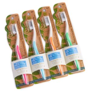 ECOFAM Earth Friendly Compostable Adult Manual Toothbrushes - Silver Infused Soft Bristle Toothbrush (4 Pack) (8 Pack Multi Color)