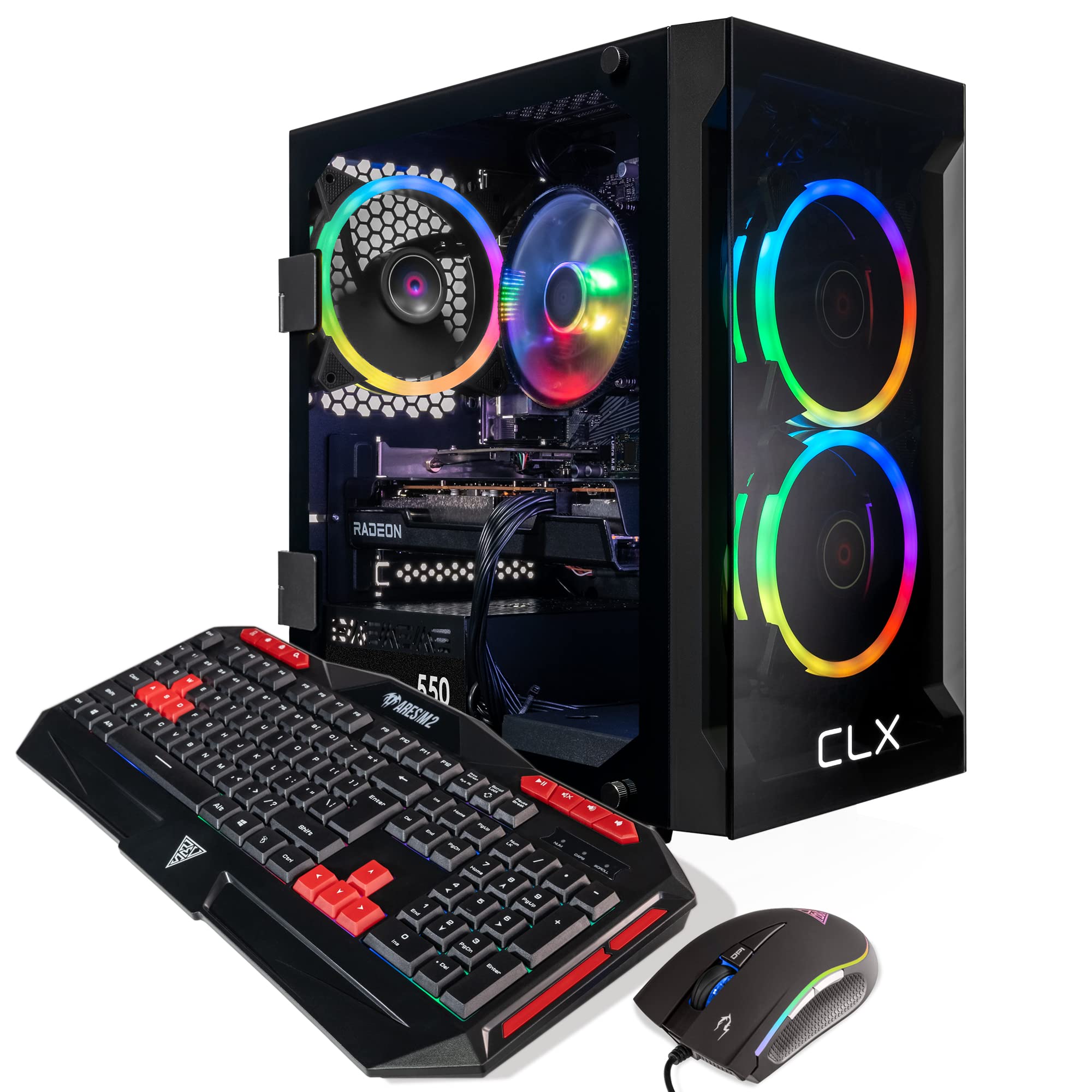 CLX Set Gaming Desktop - AMD Ryzen 7 5700X 3.4GHz 8-Core Processor, 16GB DDR4 Memory, Radeon RX 6600 XT 8GB GDDR6 Graphics, 500GB SSD, 2TB HDD, WiFi, Windows 11 Home 64-bit