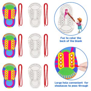 ZAKVOOR 12 Sets of Shoelace Threading Teaching Toys Learn to Tie Shoelaces Kindergarten Early Educational Rope Practice Bowknot Painting Puzzle Toys for Kids Toddlers