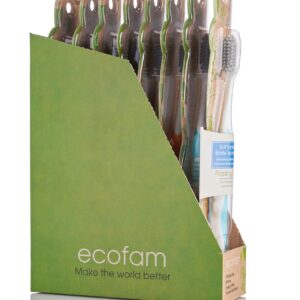 ECOFAM Earth Friendly Compostable Adult Manual Toothbrushes - Silver Infused Soft Bristle Toothbrush (4 Pack) (8 Pack Multi Color)