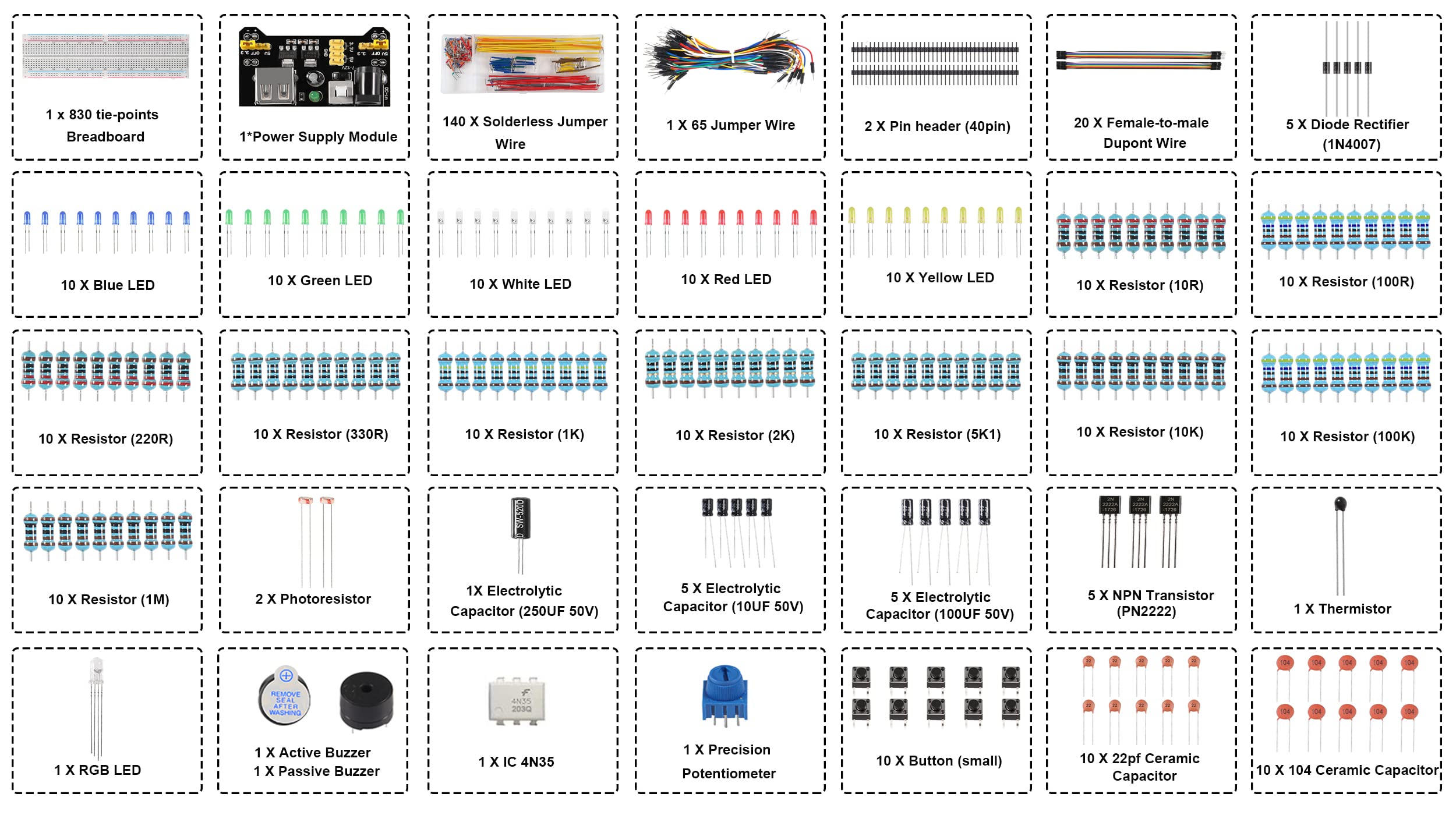 Diitao Electronic Breadboard Component,Electronic Fun Kit with 830 Tie Point Breadboard,Bundle,Power Supply,Jumper Wires,Resistors,LED for Arduino for Raspberry Pi