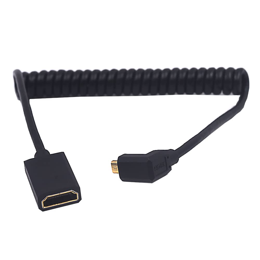 Kework 4ft HDMI 8K Extender Coiled Cable, 90 Degree Up Angle Micro HDMI 8K Male to HDMI 8K Female Extension Adapter Shield Cable, Micro HDMI 2.1 to HDMI 2.1 Version Spiral Spring Cord, 8K@60HZ