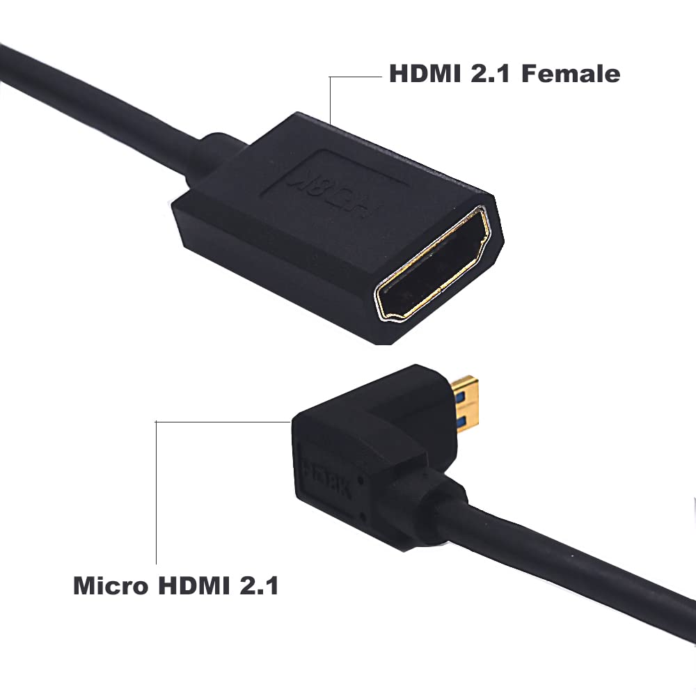 Kework 4ft HDMI 8K Extender Coiled Cable, 90 Degree Up Angle Micro HDMI 8K Male to HDMI 8K Female Extension Adapter Shield Cable, Micro HDMI 2.1 to HDMI 2.1 Version Spiral Spring Cord, 8K@60HZ