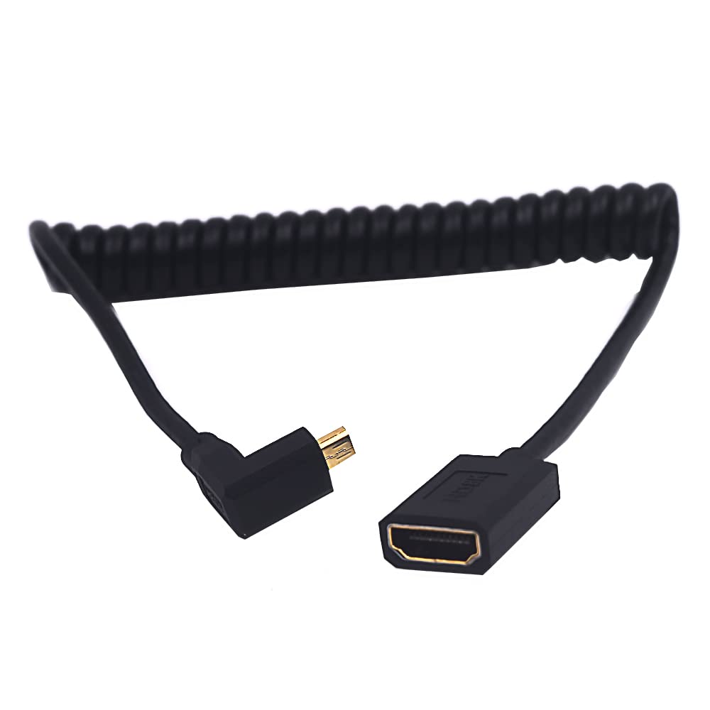 Kework 4ft HDMI 8K Extender Coiled Cable, 90 Degree Up Angle Micro HDMI 8K Male to HDMI 8K Female Extension Adapter Shield Cable, Micro HDMI 2.1 to HDMI 2.1 Version Spiral Spring Cord, 8K@60HZ