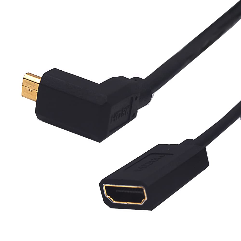 Kework 4ft HDMI 8K Extender Coiled Cable, 90 Degree Up Angle Micro HDMI 8K Male to HDMI 8K Female Extension Adapter Shield Cable, Micro HDMI 2.1 to HDMI 2.1 Version Spiral Spring Cord, 8K@60HZ