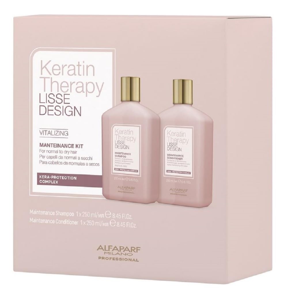 Alfaparf Milano Keratin Therapy Lisse Design Keratin Shampoo and Conditioner Set - Sulfate Free - Maintains & Enhances Professional Keratin Therapy Treatment - Keeps Hair Smooth & Straight (2 Count)