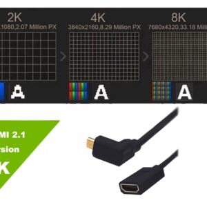 Kework 4ft HDMI 8K Extender Coiled Cable, 90 Degree Up Angle Micro HDMI 8K Male to HDMI 8K Female Extension Adapter Shield Cable, Micro HDMI 2.1 to HDMI 2.1 Version Spiral Spring Cord, 8K@60HZ