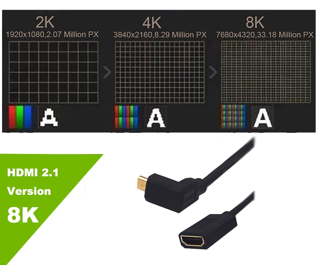 Kework 4ft HDMI 8K Extender Coiled Cable, 90 Degree Up Angle Micro HDMI 8K Male to HDMI 8K Female Extension Adapter Shield Cable, Micro HDMI 2.1 to HDMI 2.1 Version Spiral Spring Cord, 8K@60HZ