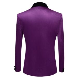 Men's Premium Velvet Blazer Jacket Slim Fit Solid Shawl Lapel Tuxedo Suit One Button Dinner Party Prom Sport Coat (Purple,Small)