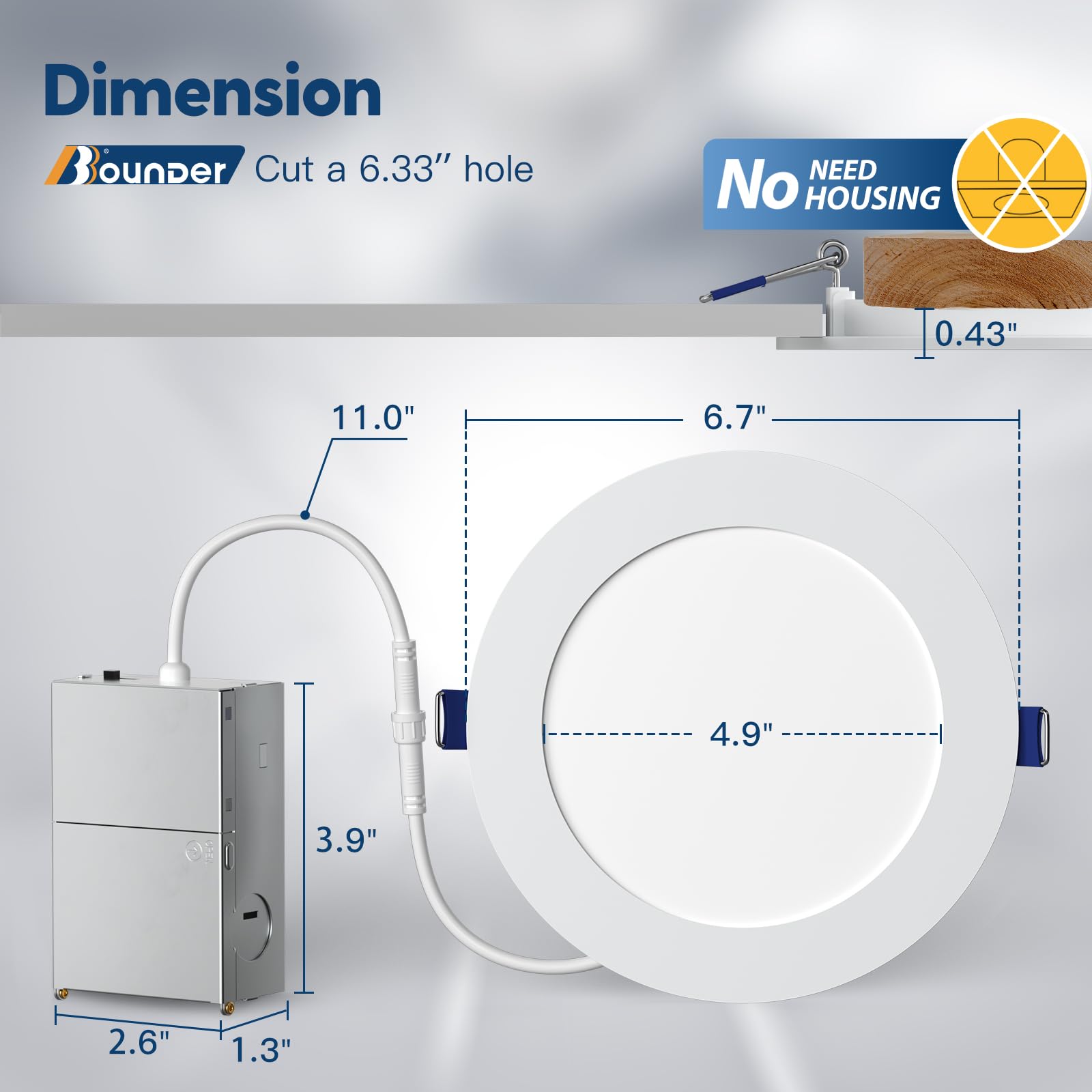 BBOUNDER 24 Pack 6 Inch 5CCT Ultra-Thin LED Recessed Ceiling Light with Junction Box, 2700K/3000K/3500K/4000K/5000K Selectable, 12W Eqv 110W, Dimmable Canless Wafer Downlight, 1050LM - ETL&FCC