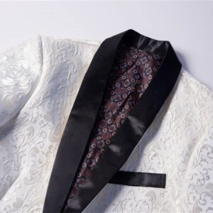 Men's Luxury Floral Tuxedo Jacket Paisley Jacquard Shawl Lapel Dress Suit Embroidered Wedding Blazer Sport Coat (White,Large)