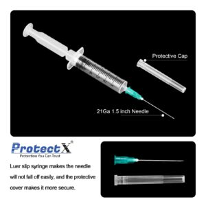 ProtectX 5ml Disposable Luer Slip Sterile Syringe with 21Ga 1.5” Needle, Individually Sealed, Smooth and Accurate Dispensing for Science Labs, 50-Pack