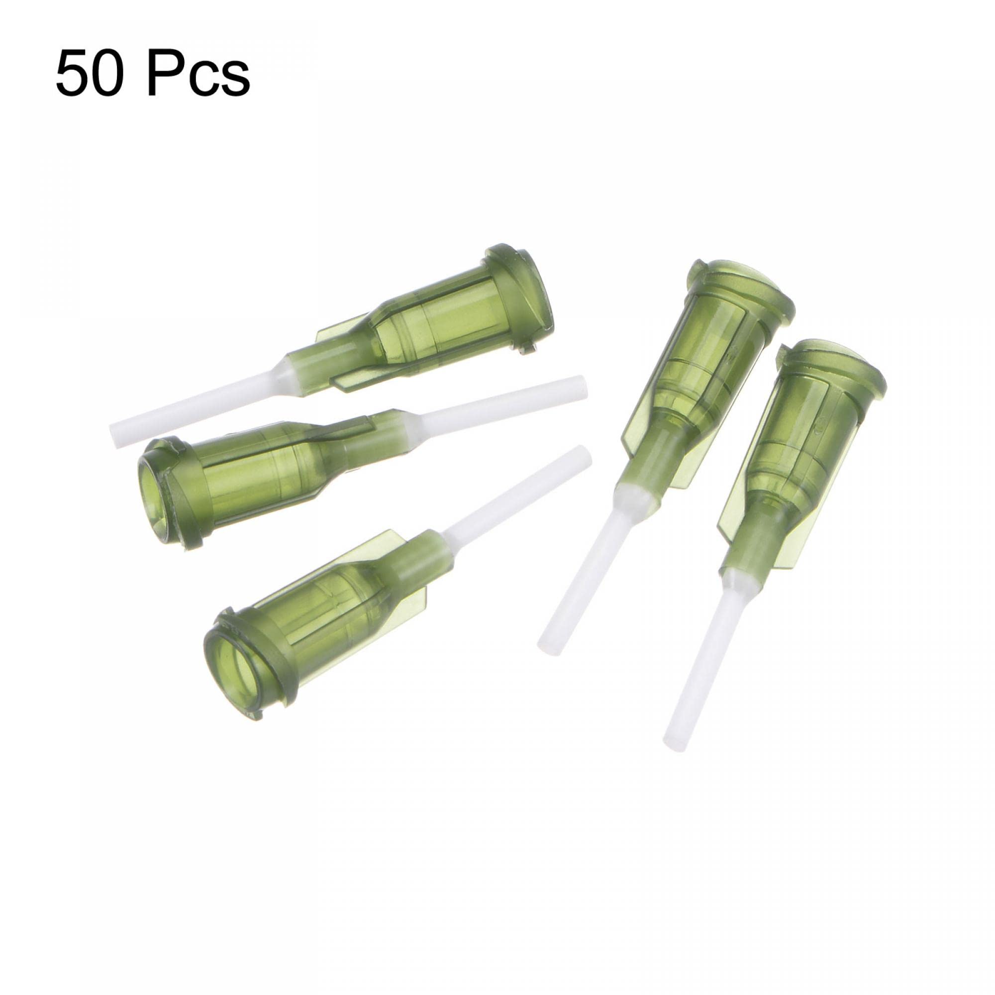 uxcell 50 Pcs 14G Plastic Dispensing Needles, 1/2" PP Glue Needle Tube Blunt Luer Lock Tips with PP Flexible Needle for Liquid Glue Gun, Olive