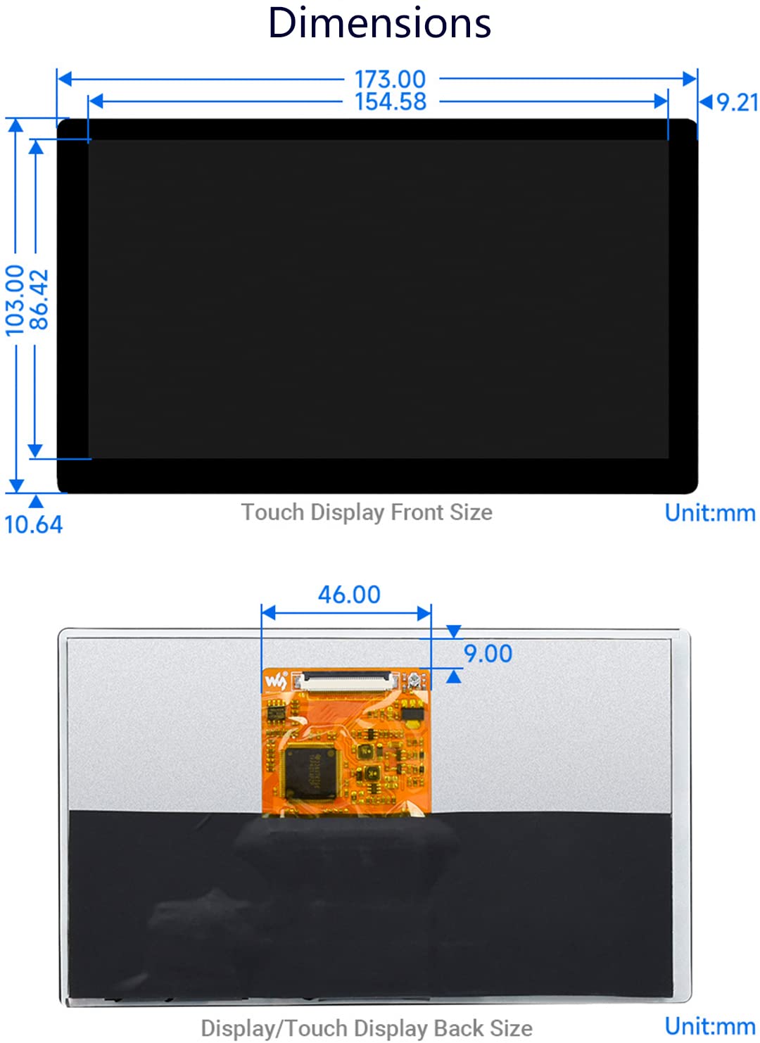 waveshare 7inch IPS Capacitive Touch Display 1024x600 Pixel, Integrated Thin and Light LCD with Adapter Board, for Raspberry Pi/Jetson Nano/Windows/PC, Support Windows/Linux/Android