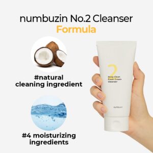 numbuzin No.2 Deep Clean Fresh Cream Cleanser | Foam Cleanser, Gentle Exfoliation, Deep Cleansing, Natural Ingredients | Blackheads, Excess Oil, Dead Skin Cells | Korean Skincare, 4.05 fl. oz.