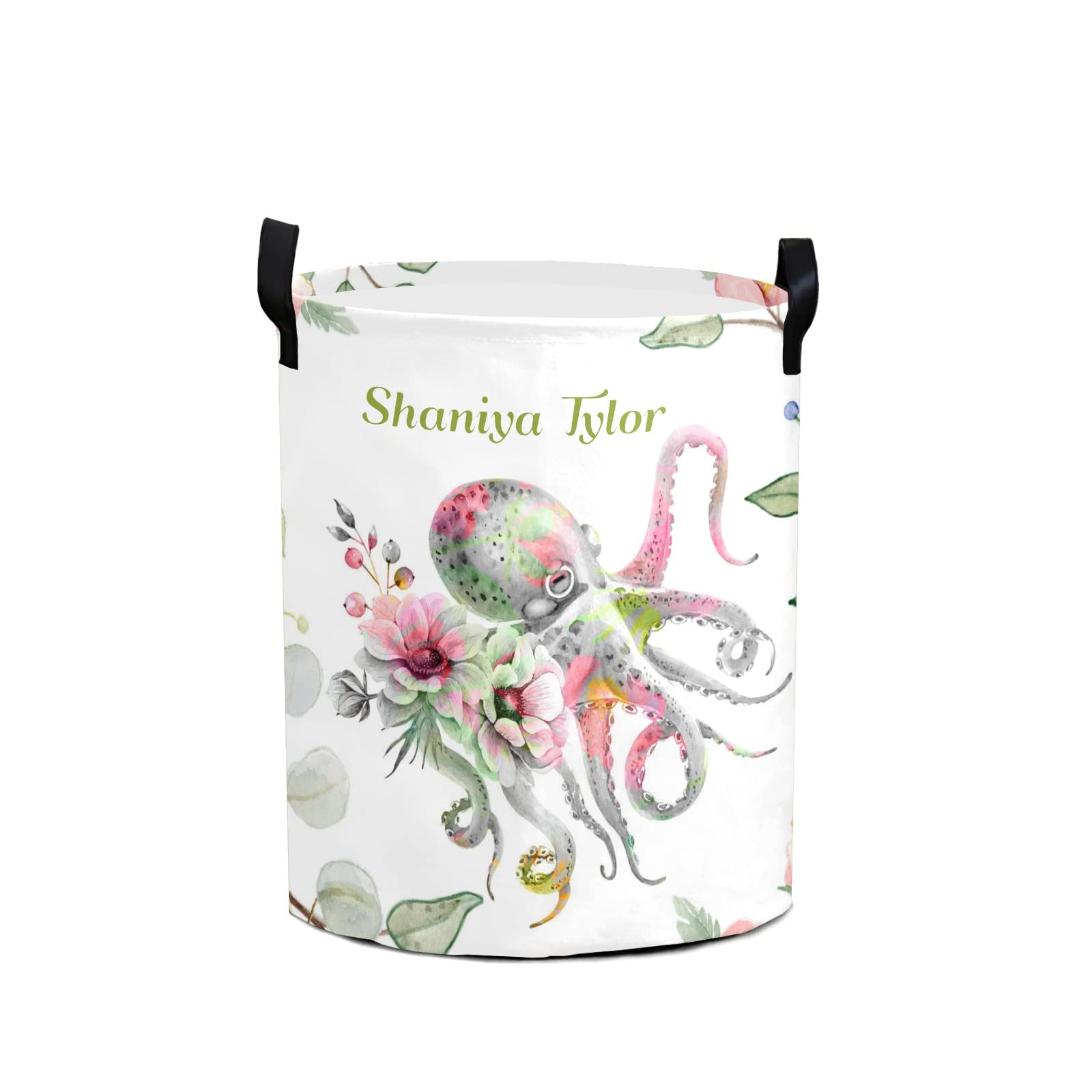 Floral Octopus Underwater Storage Bin, Waterproof Oxford Fabric Clothes Basket Organizer for Laundry Hamper,Toy Bins,Gift Baskets, Bedroom, Clothes,Baby Nursery