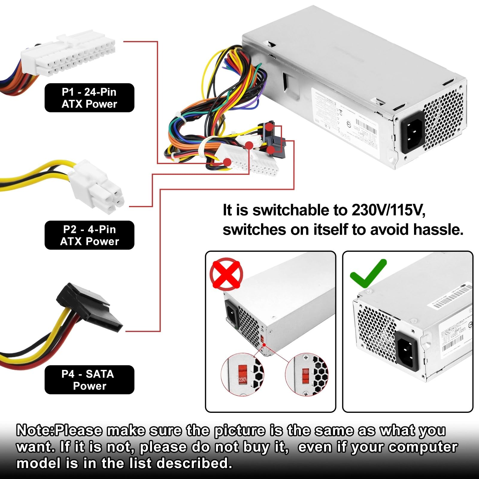 LXun 220W Power Supply Unit for HP Pavilion Slimline S5 Series,S5-1xxx S5-1024 Desktop PC S5-1110d S5-1002la S5-1010 TouchSmart 310-1205la, 633195-001 633196-001 633193-001,PCA222 FH-ZD221MGR PCA322