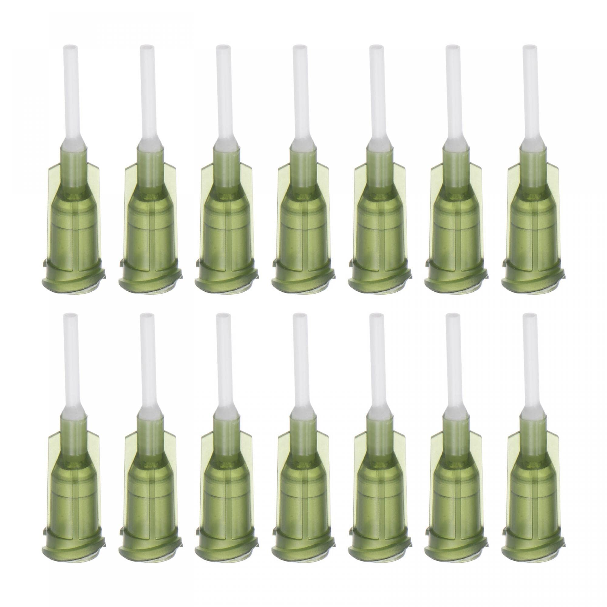 uxcell 50 Pcs 14G Plastic Dispensing Needles, 1/2" PP Glue Needle Tube Blunt Luer Lock Tips with PP Flexible Needle for Liquid Glue Gun, Olive