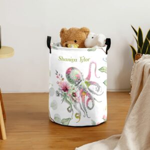 Floral Octopus Underwater Storage Bin, Waterproof Oxford Fabric Clothes Basket Organizer for Laundry Hamper,Toy Bins,Gift Baskets, Bedroom, Clothes,Baby Nursery